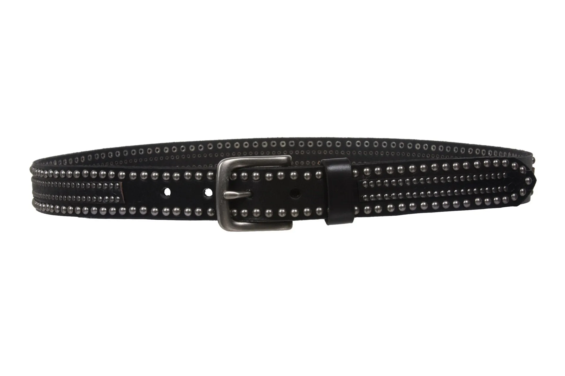 1 1/8" Snap on Riveted Nailhead Studded Solid Cowhide Leather Jean Belt