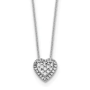 14k White Gold Polished Diamond Cut Finish Fancy Design Heart Slide Pendant in a 18-inch Cable Chain Necklace Set