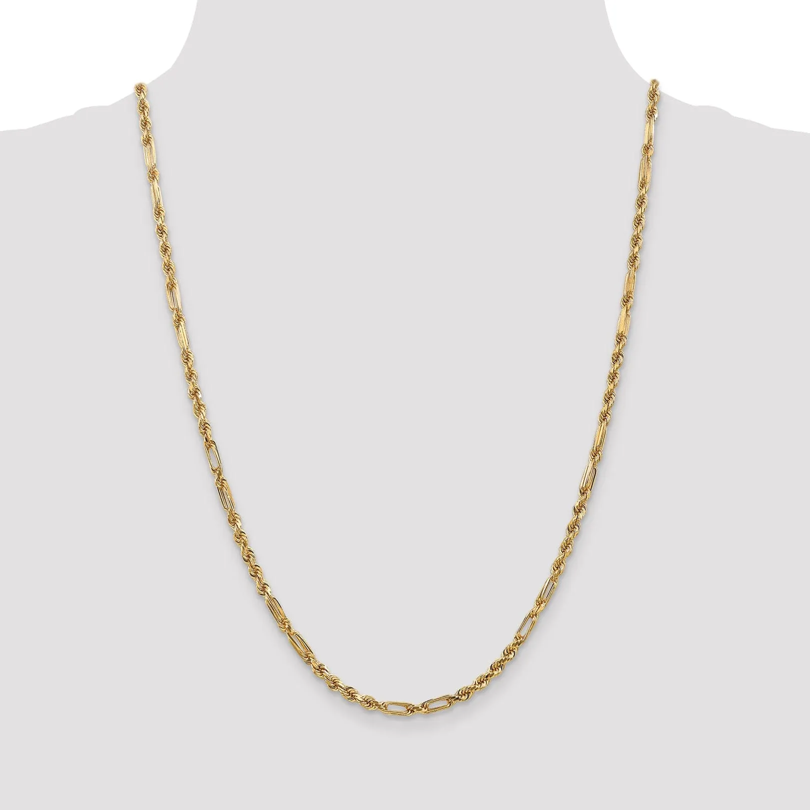 14k Yellow Gold 3.00mm D.C Milano Rope Chain