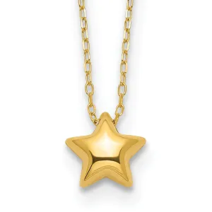 14k Yellow Gold Polished Finish 3-Dimensional Semi Solid Puffed Star Pendant in 16.5-Inch Cable Link Chain Necklace Set