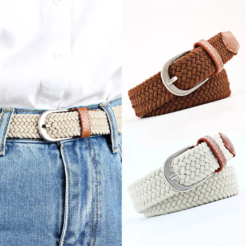 2.5cmx100cm Universal Needle Buckle Belt for Men and Women Canvas Elastic Jeans Belts Young Student Woven Canvas Thin Waistband