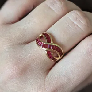 2ct NATURAL RUBY COCKTAIL BAND YELLOW GOLD RING CRISS CROSS INFINITY RING ESTATE