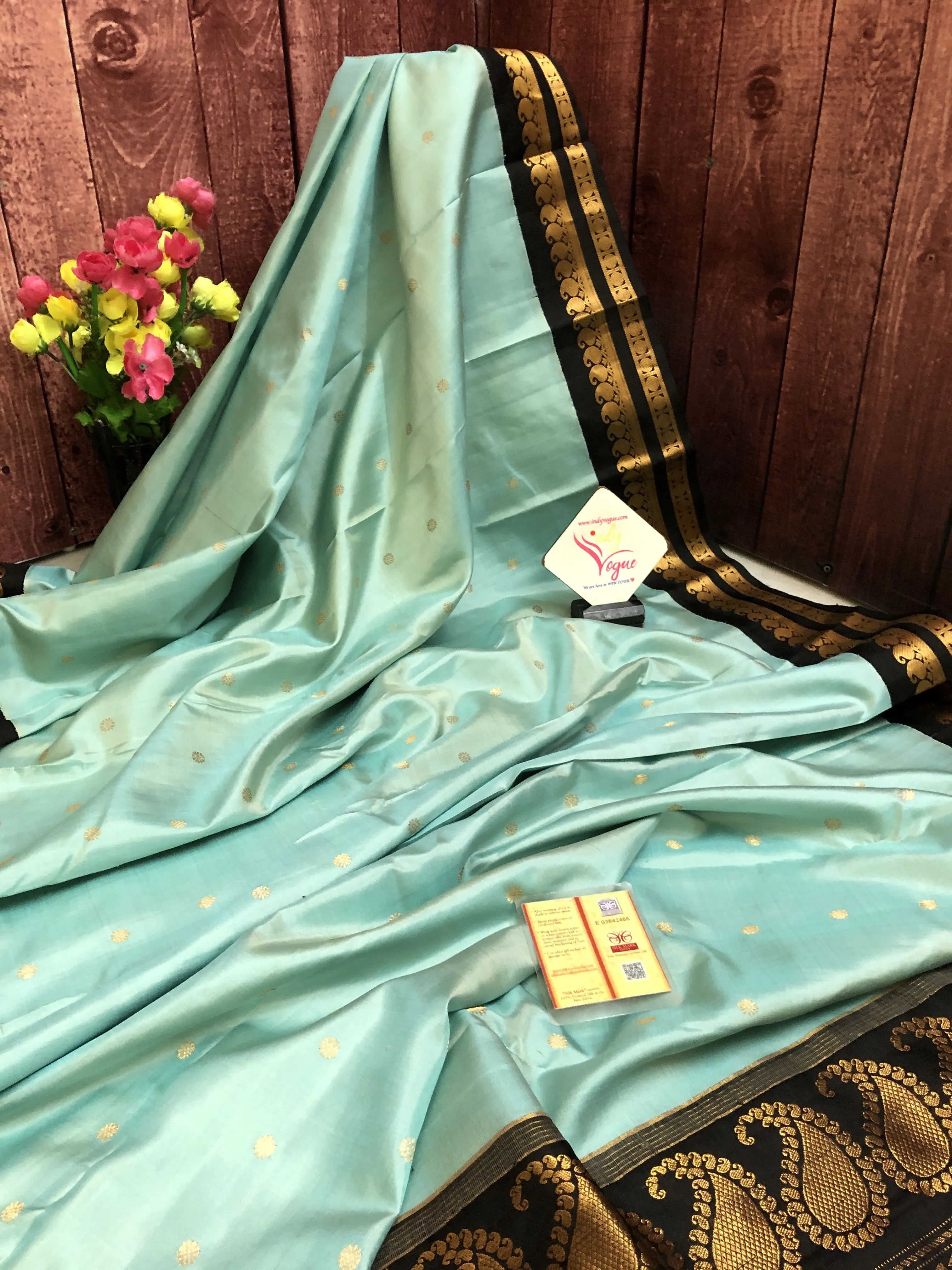 Aqua Blue Color Pure Gadwal Silk Saree