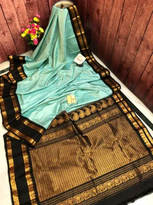 Aqua Blue Color Pure Gadwal Silk Saree