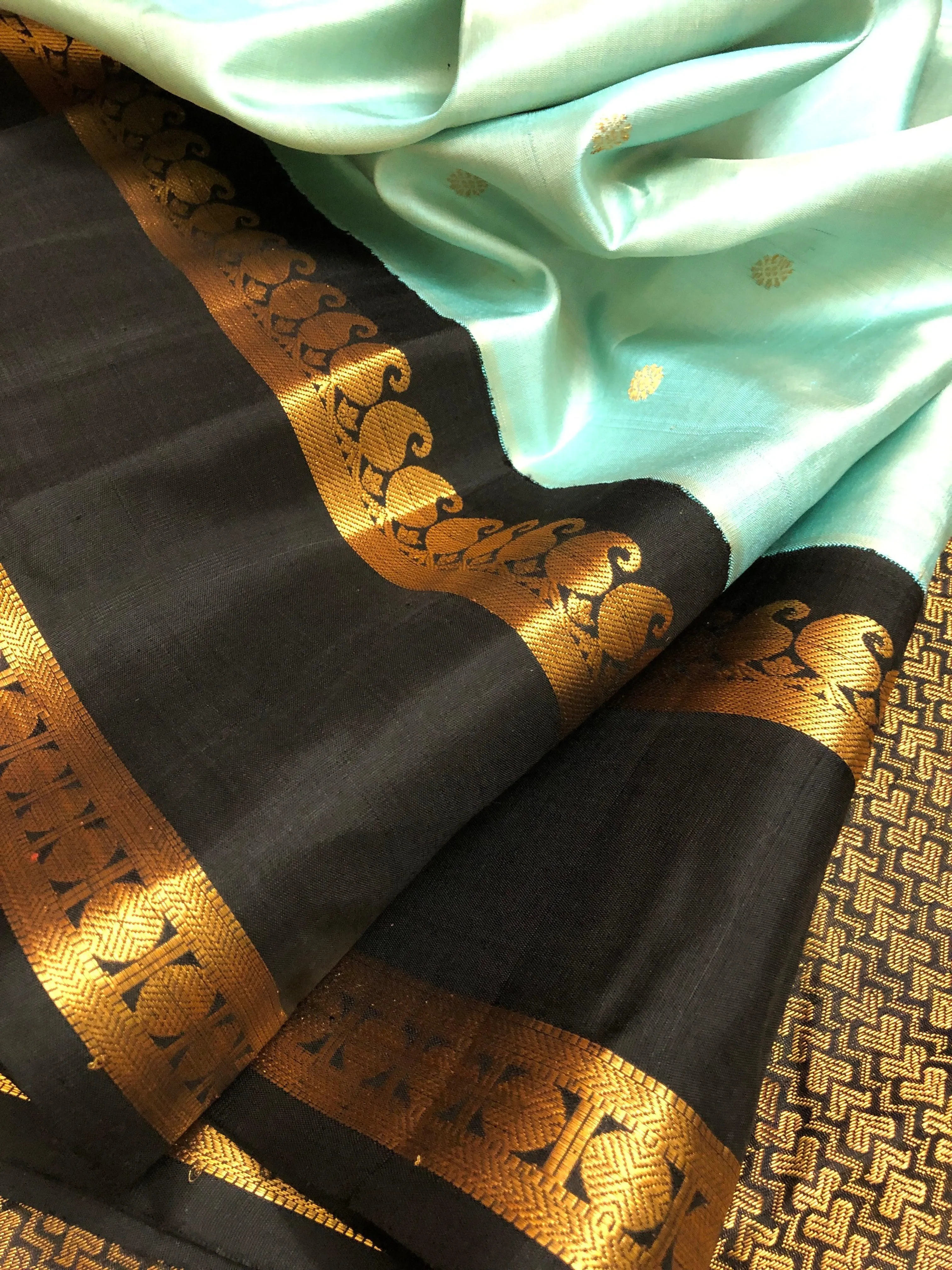 Aqua Blue Color Pure Gadwal Silk Saree