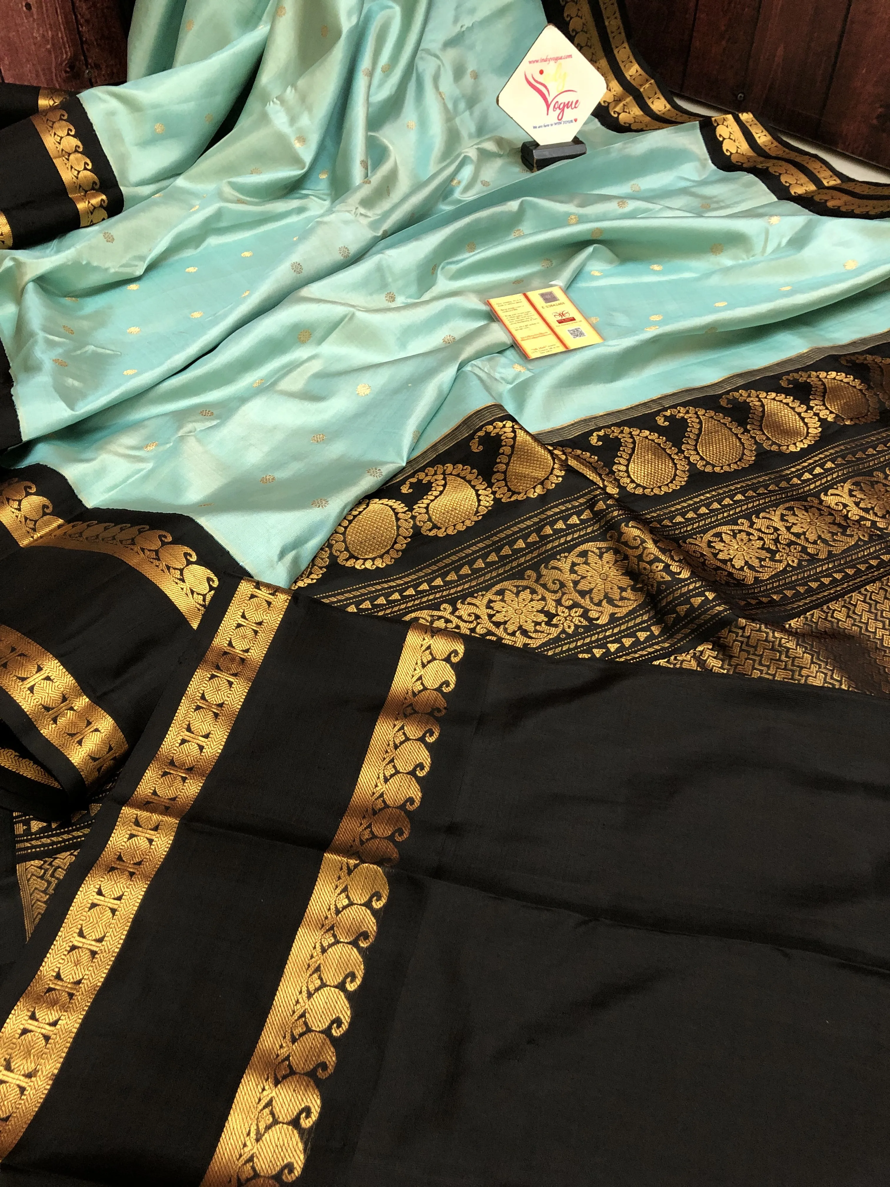 Aqua Blue Color Pure Gadwal Silk Saree