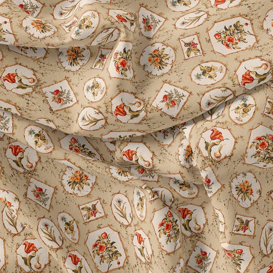 Attractive Floral Shape Valley Digital Printed Fabric - Pure Muslin