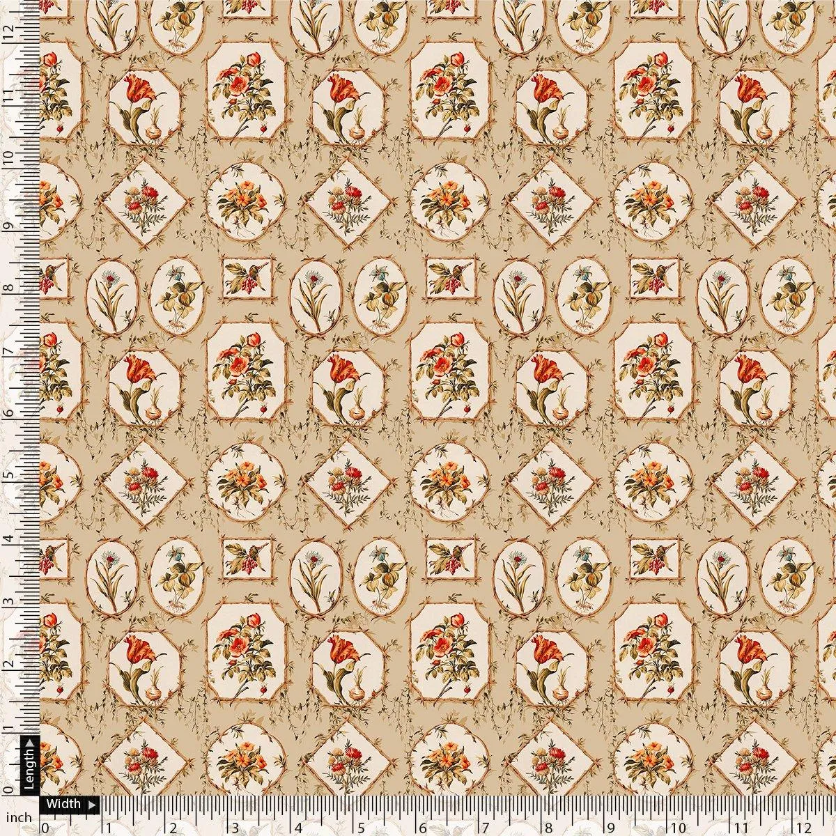 Attractive Floral Shape Valley Digital Printed Fabric - Pure Muslin