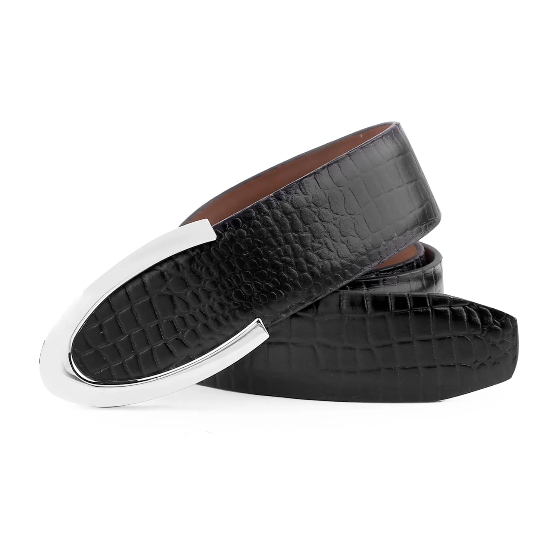 Bacca Bucci Genuine Leather Textured Semi Formal Dress Belts with a Stylish Finish and Nickel-Free Buckle