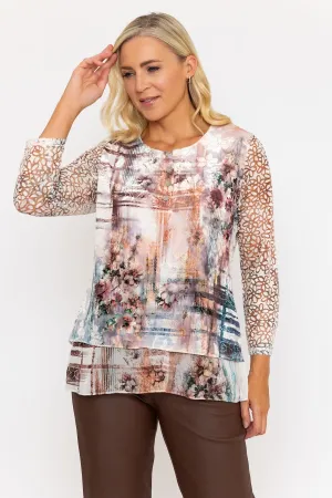 Beige Dovore Printed 3/4 Sleeve Top