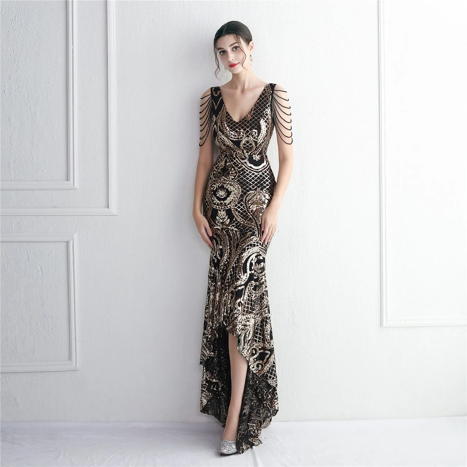 Big Flowy Fabric and Intricate Embroidery Elegant and Sensual Evening Dress