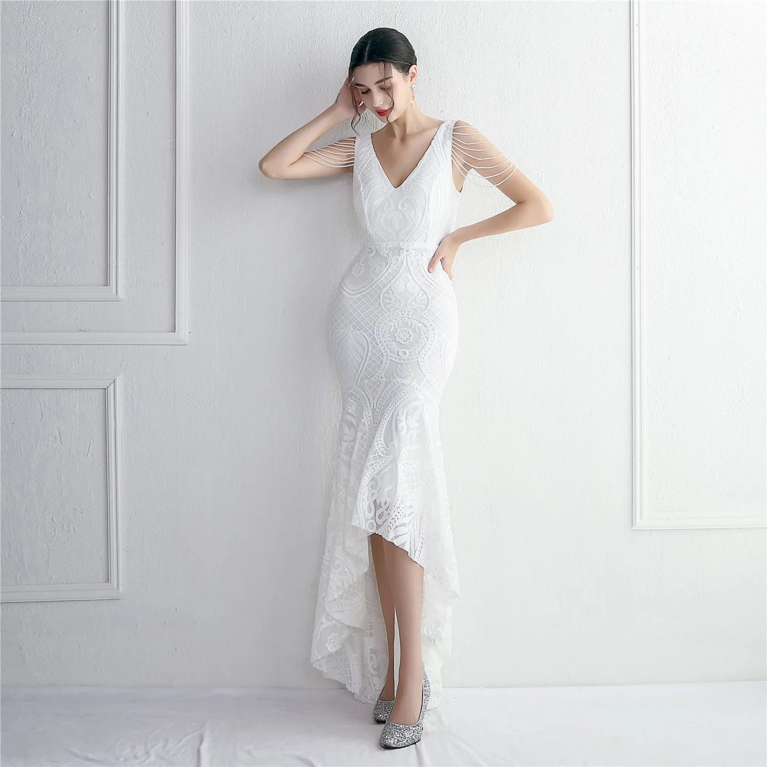 Big Flowy Fabric and Intricate Embroidery Elegant and Sensual Evening Dress