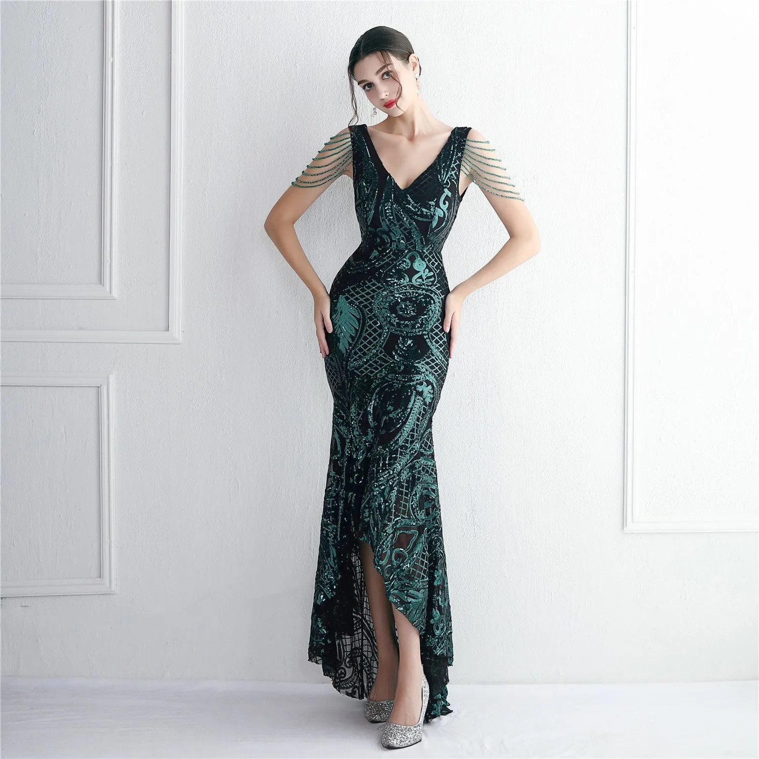 Big Flowy Fabric and Intricate Embroidery Elegant and Sensual Evening Dress