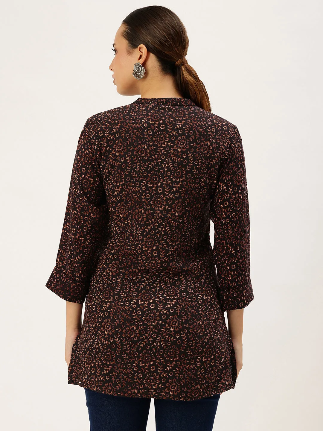 Black Viscose Rayon Floral Printed Tunic