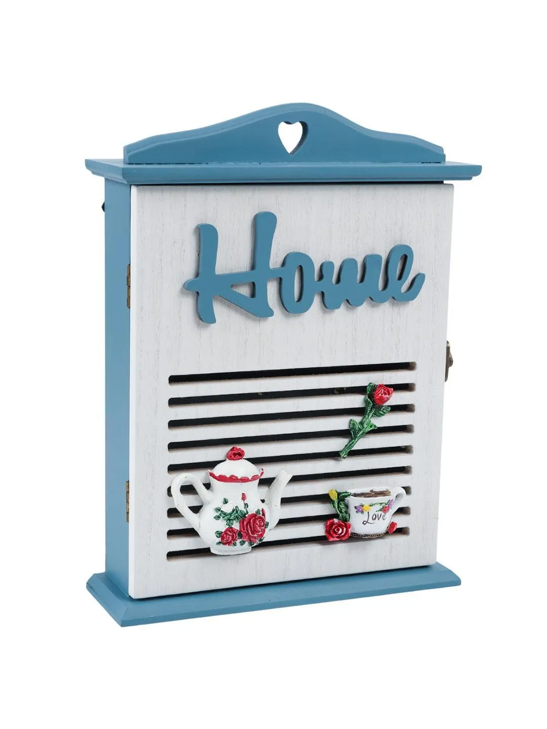 Blue & White Wood House Shaped Key Organiser Box