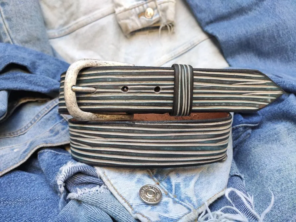 Blue Leather Belts - Unique Unisex Womens  Mens Accessories - Genuine Leather