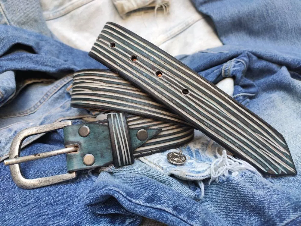 Blue Leather Belts - Unique Unisex Womens  Mens Accessories - Genuine Leather