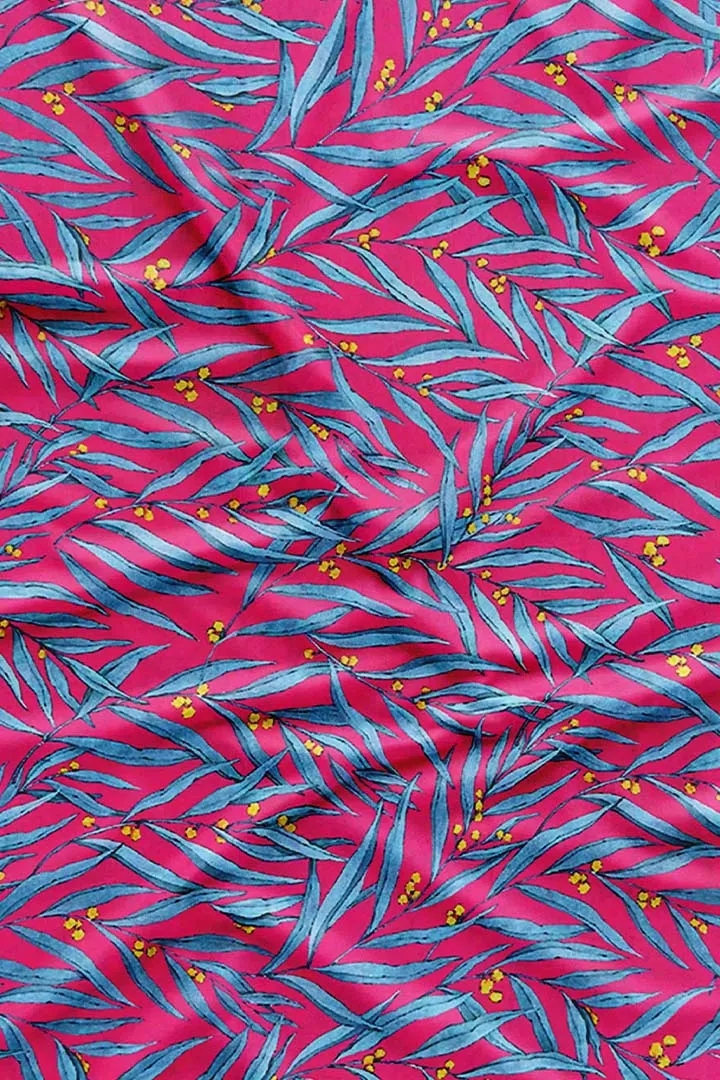 Bright Pink Botanical Printed Muslin Fabric