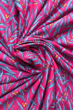 Bright Pink Botanical Printed Muslin Fabric