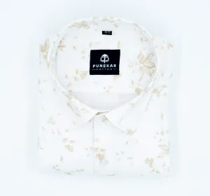 Brown White Color Floral Printed Shirt For Men