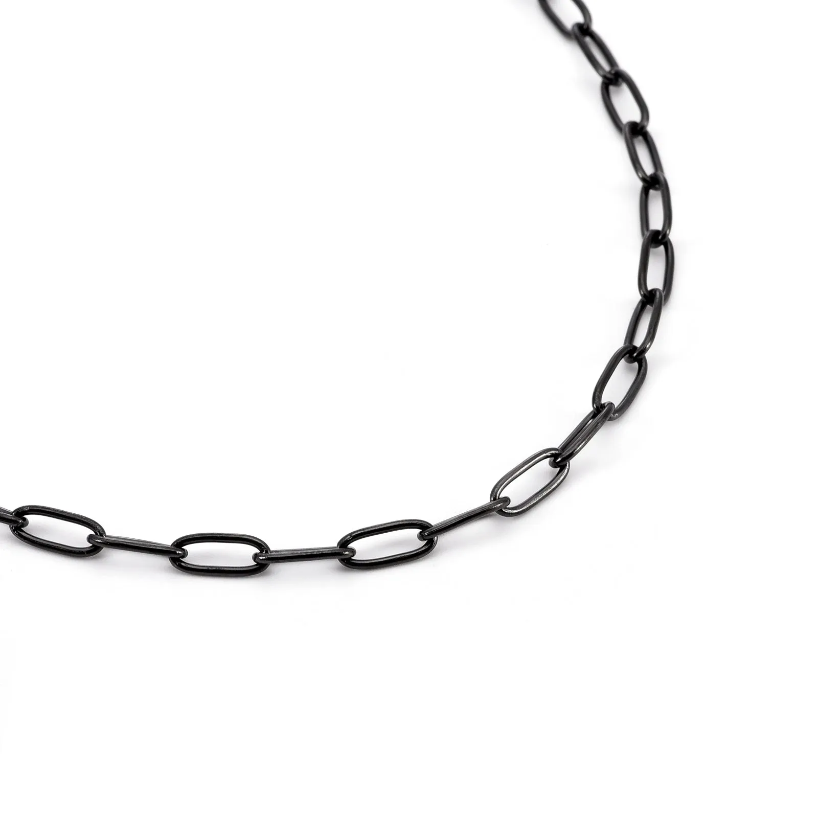 C400B B.Tiff Black 2 Clasps Oval Paperclip Link Chain Necklace