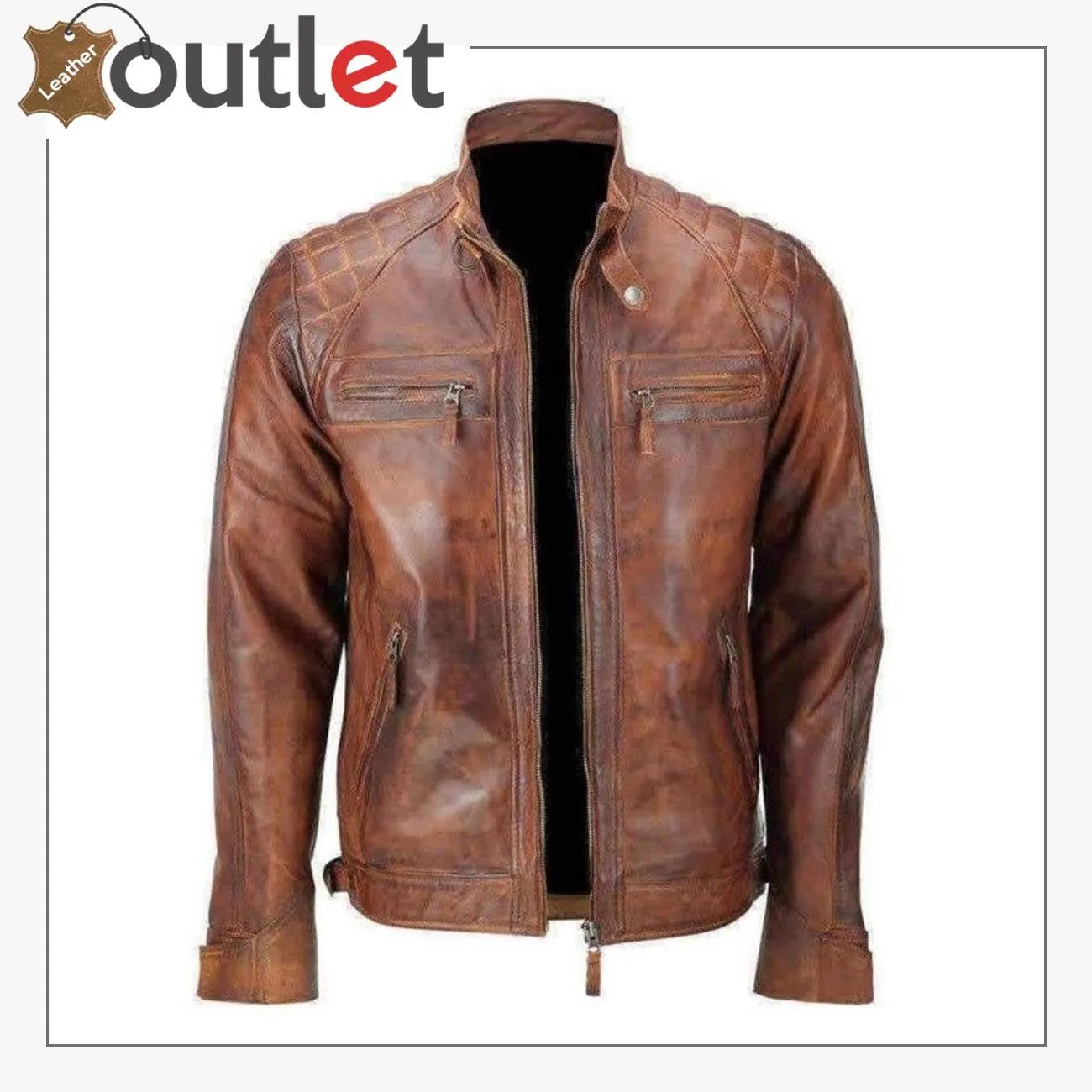 Cafe Racer Distressed Motorcycle Real Leather Jacket