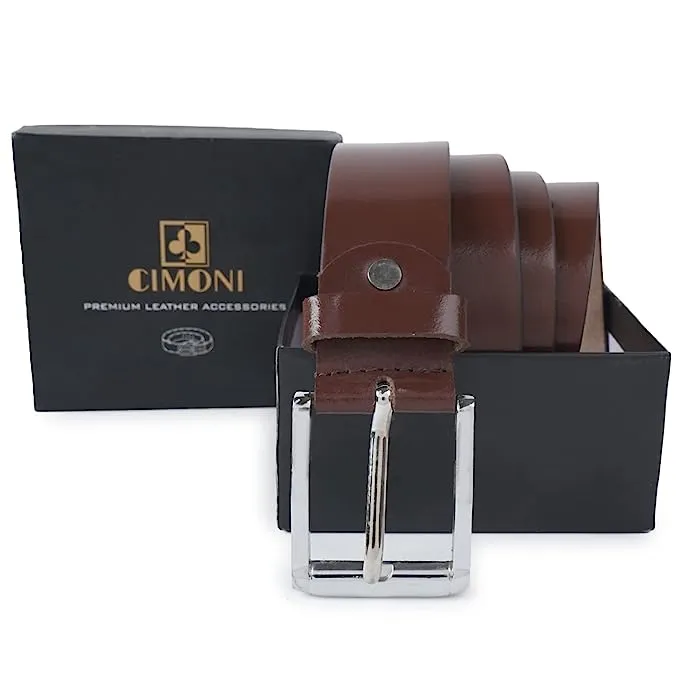 CIMONI Genuine Leather Casual Formal/Office/College Stylish Dailyuse Belt For Men& Boys [Brown] (1 Year Gurantee)