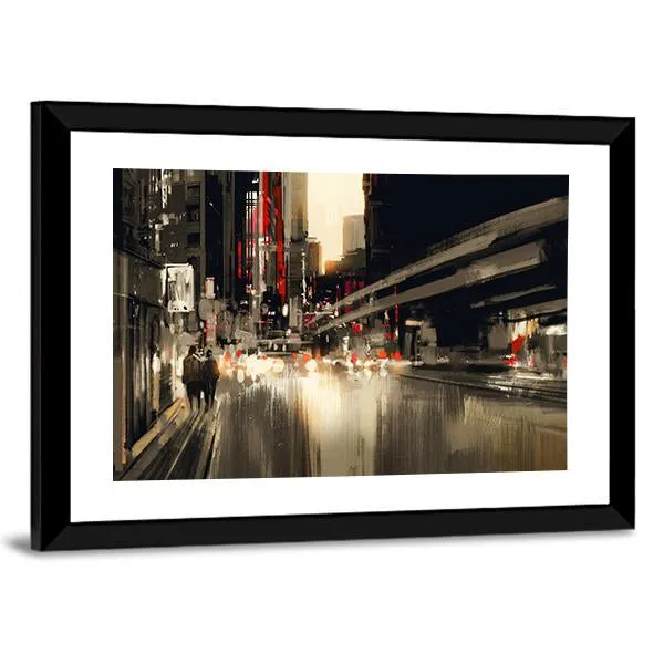 City Street illustration Canvas Wall Art