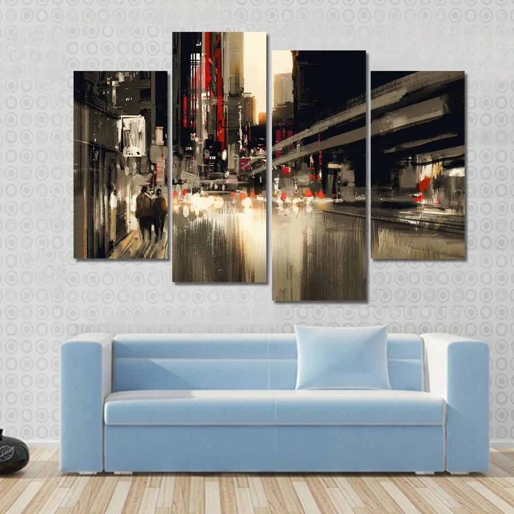 City Street illustration Canvas Wall Art