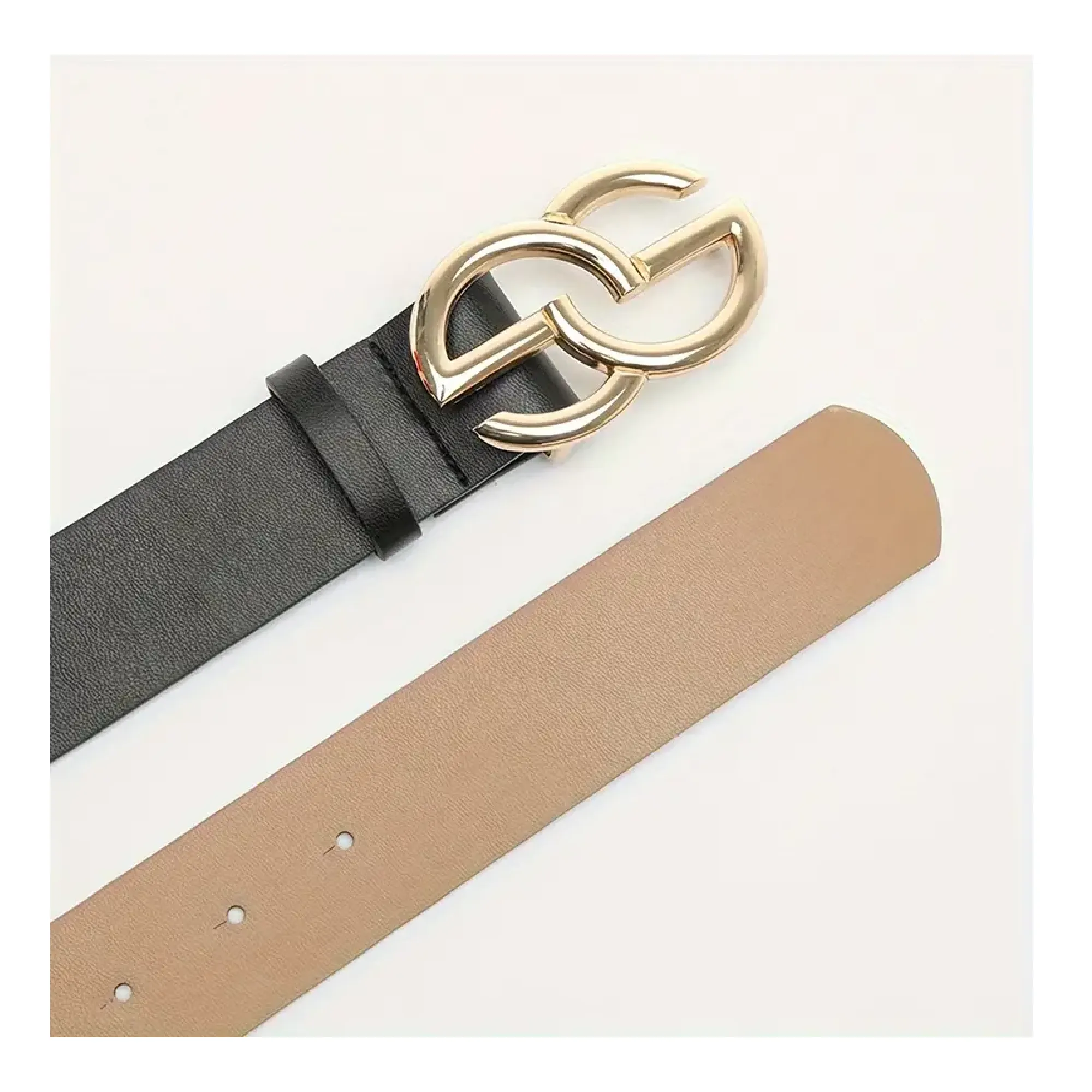 Classic Solid Color PU Leather Belts Double G Buckle Simple Waistband Casual Jeans Pants Belt For Women & Men