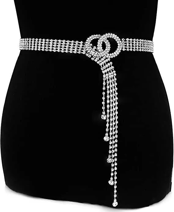 Crystal Double O Ring Buckle Waist Belt