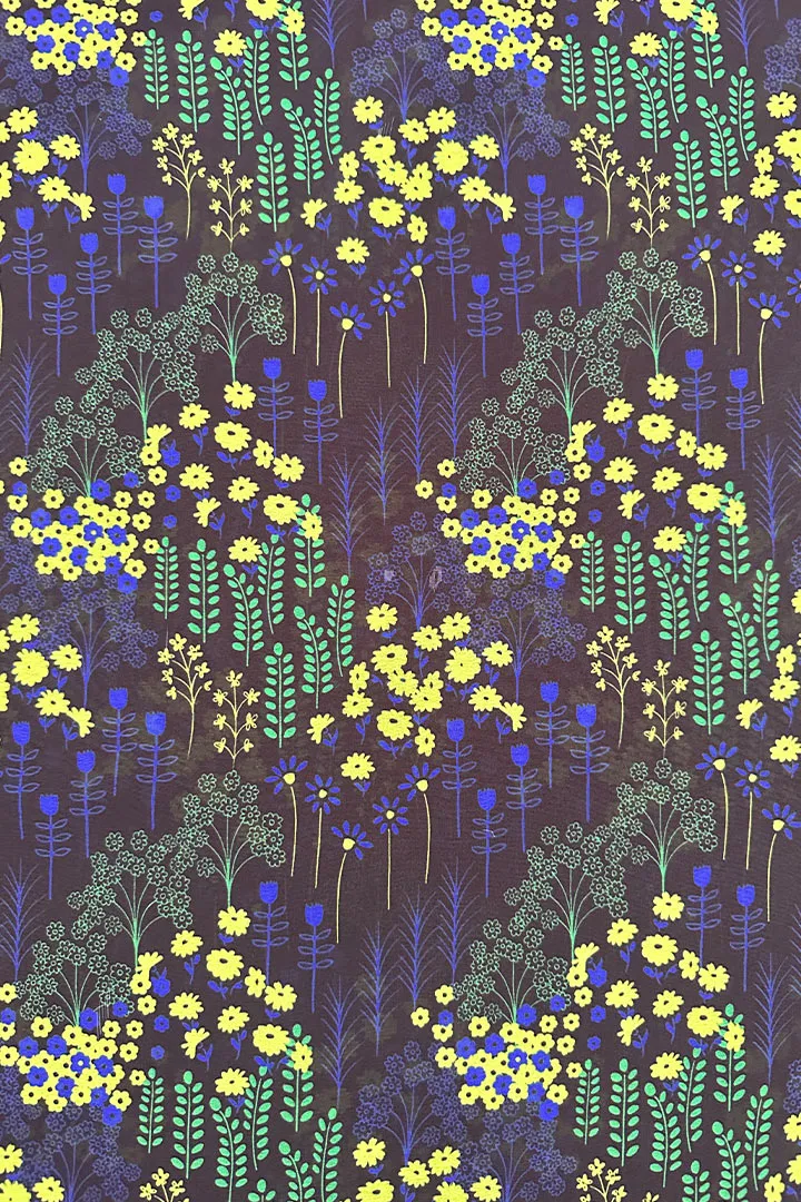 Dark Blue Floral Printed Georgette Fabric