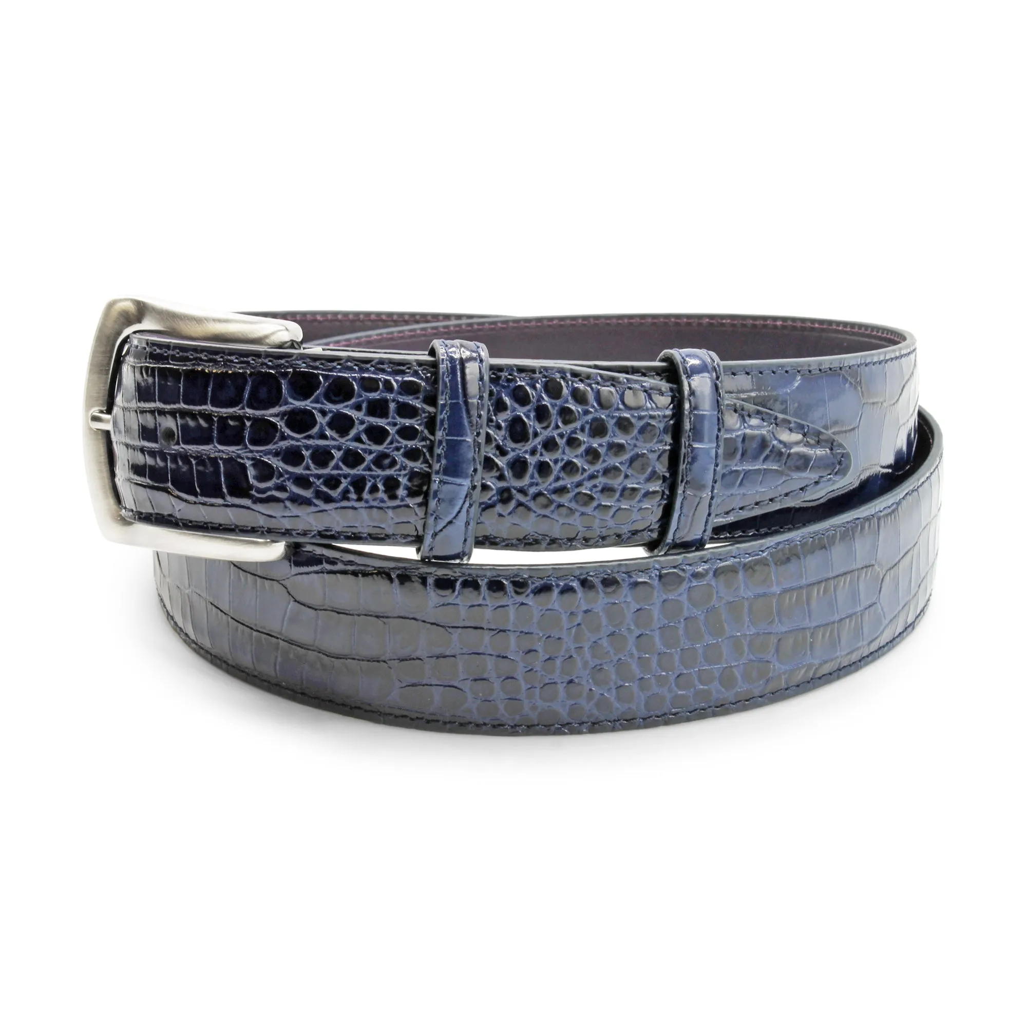 Deep Navy Mock Croc Brush Off Gunmetal Belt