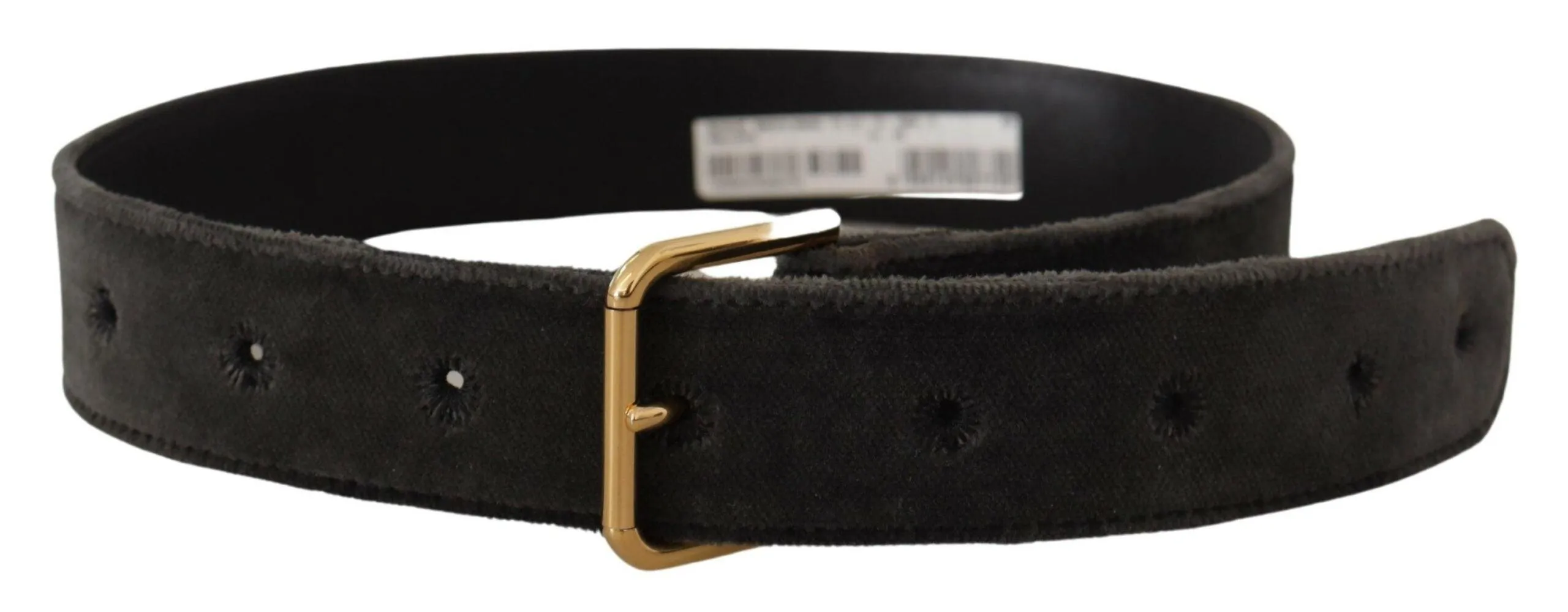 Dolce & Gabbana Brown Velvet Gold Tone Logo Metal Waist Buckle Belt