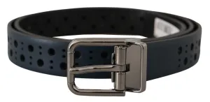 Dolce & Gabbana Navy Blue Perforated Leather Skinny Metal Buckle Belt