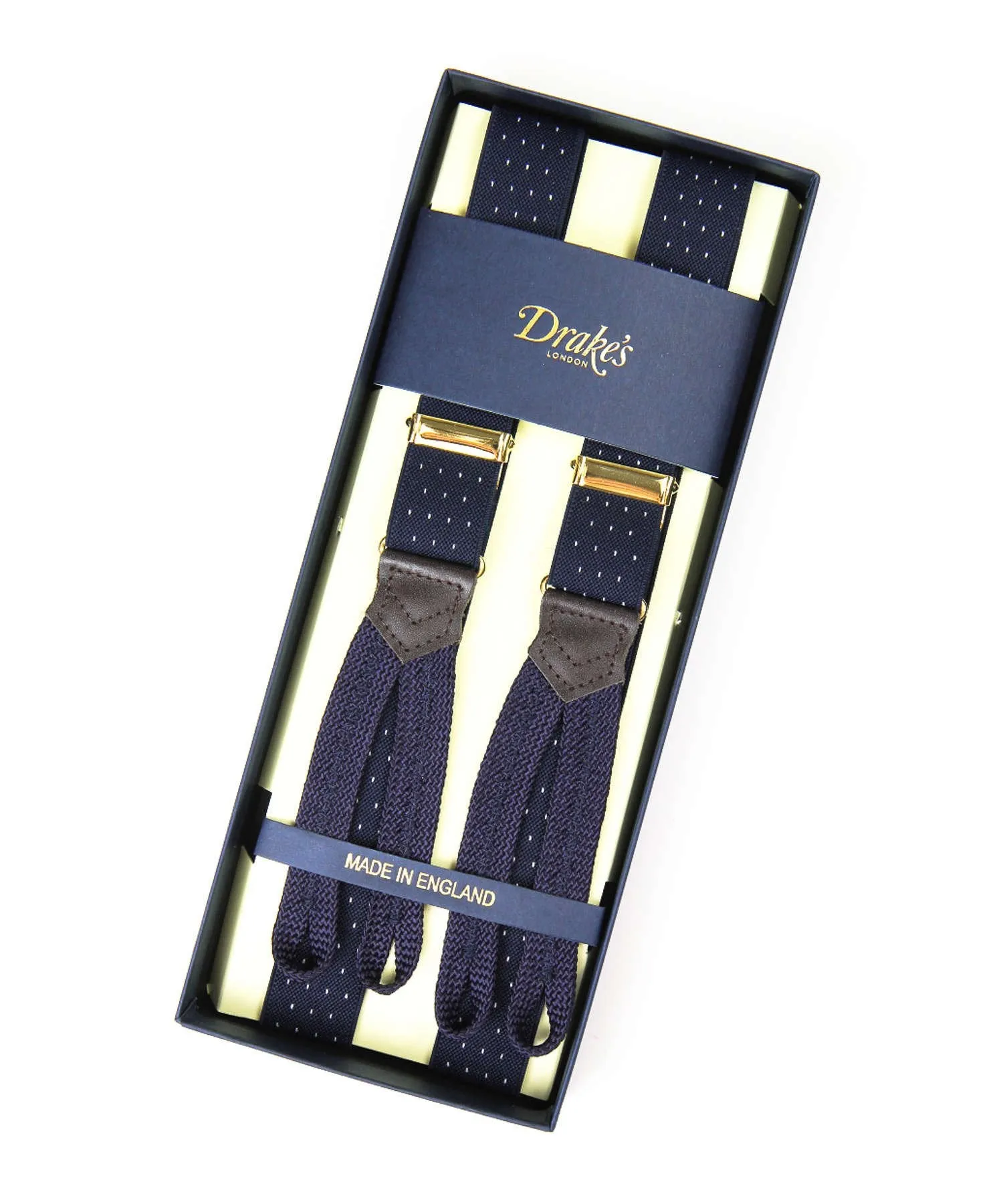 Drake's Navy Polka Dot Narrow Suspenders