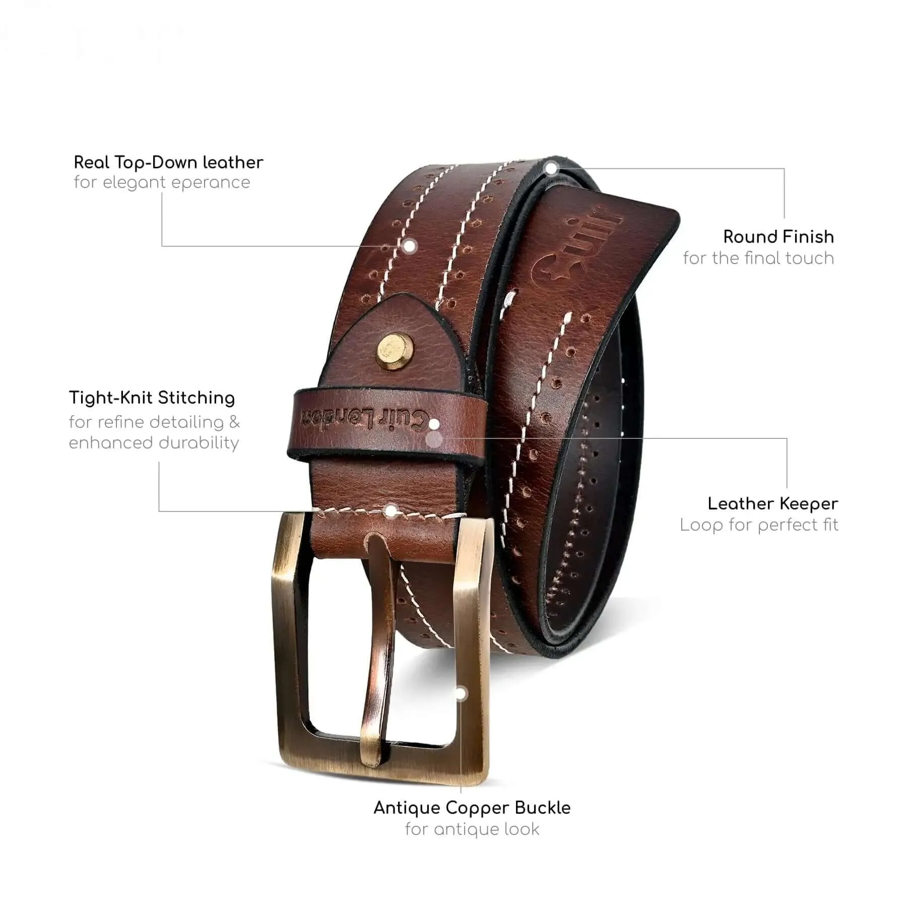 Durable Brown Anti-Scratch Leather Belt: Sizes 30" to 46"