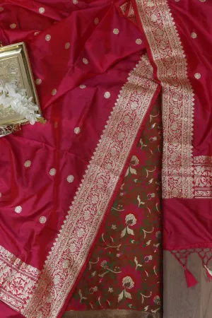 Elegant Brown Banarasi Meenakari Silk Suit With Pink Handloom Banarasi Pure Katan Silk Dupatta