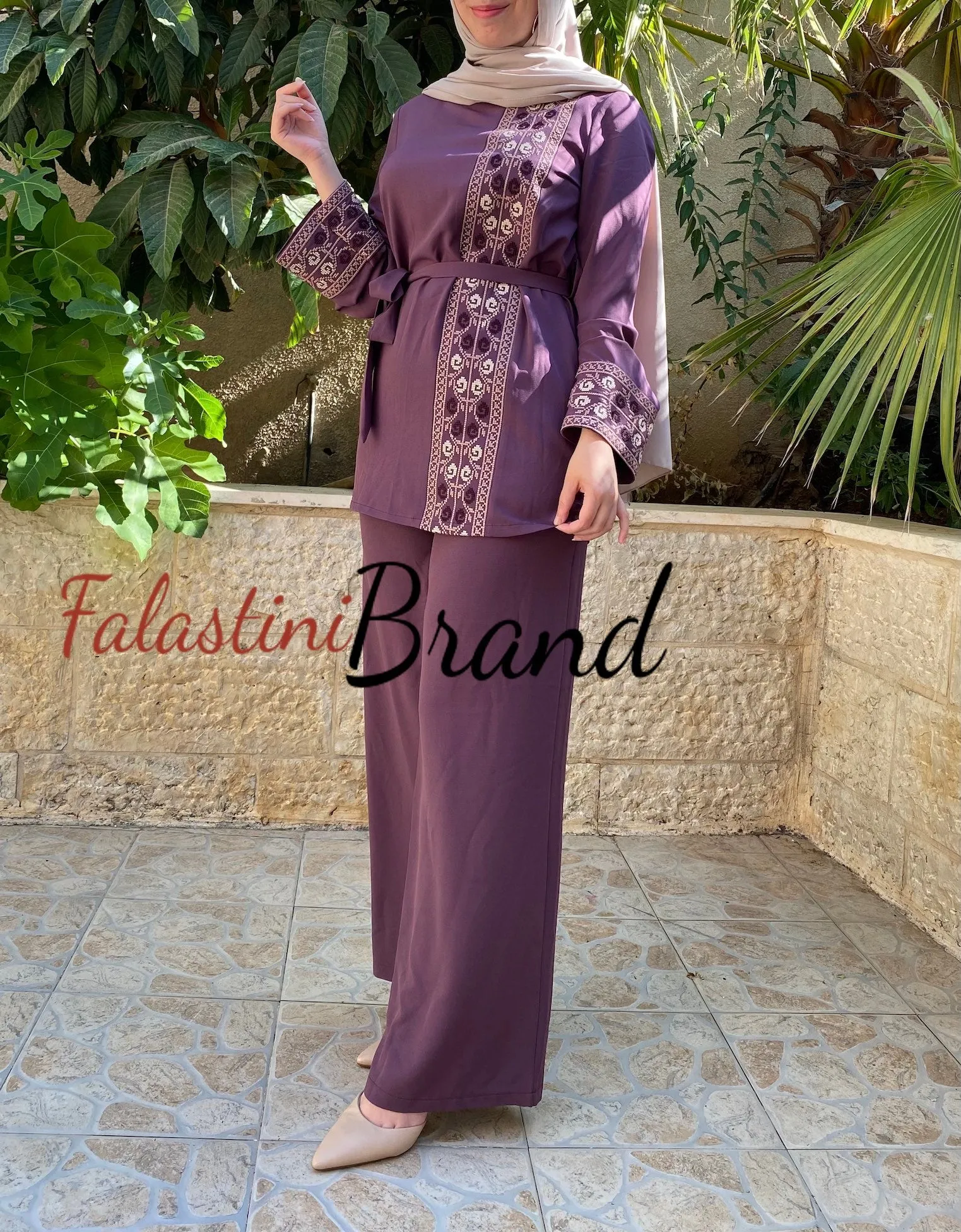 Elegant Pink Purplish Embroidered Suit