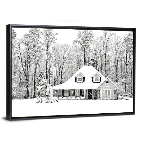 Frosty Home In Winter Canvas Wall Art