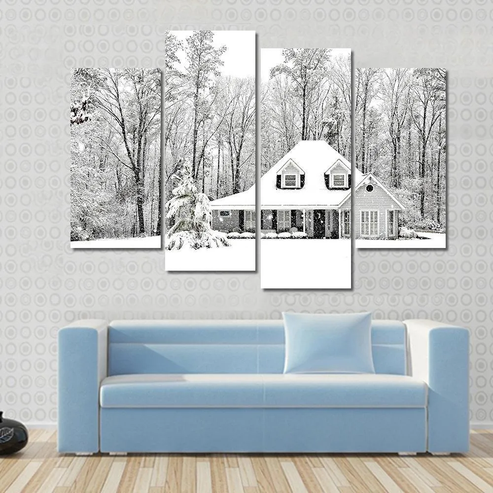 Frosty Home In Winter Canvas Wall Art