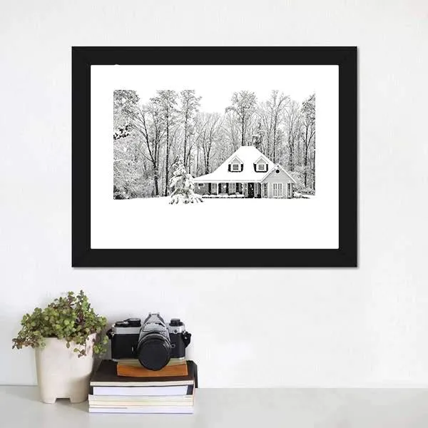 Frosty Home In Winter Canvas Wall Art