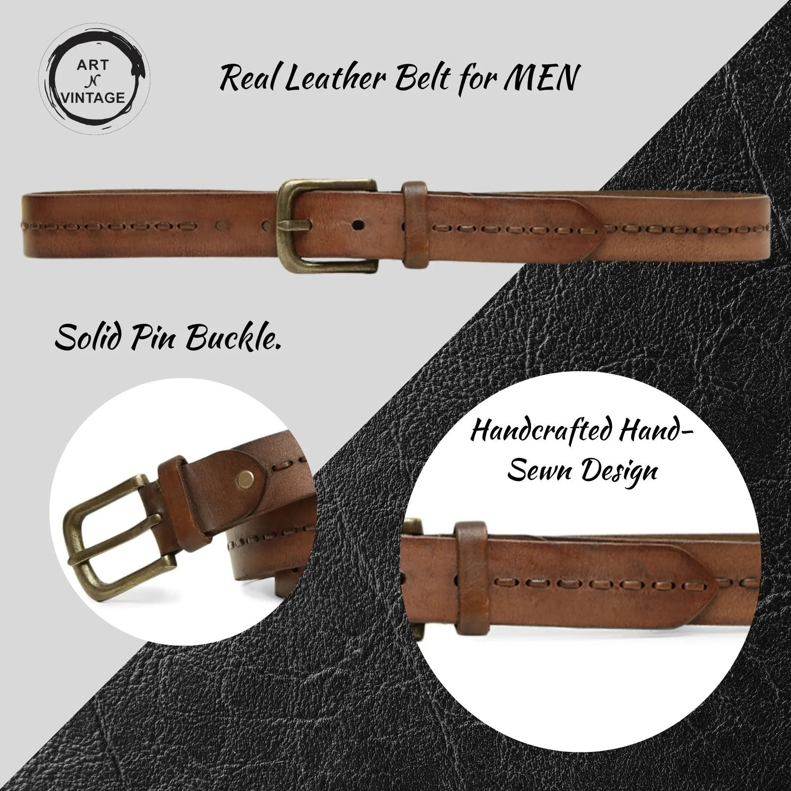 Genuine Brown Leather Crafted Men's Belt