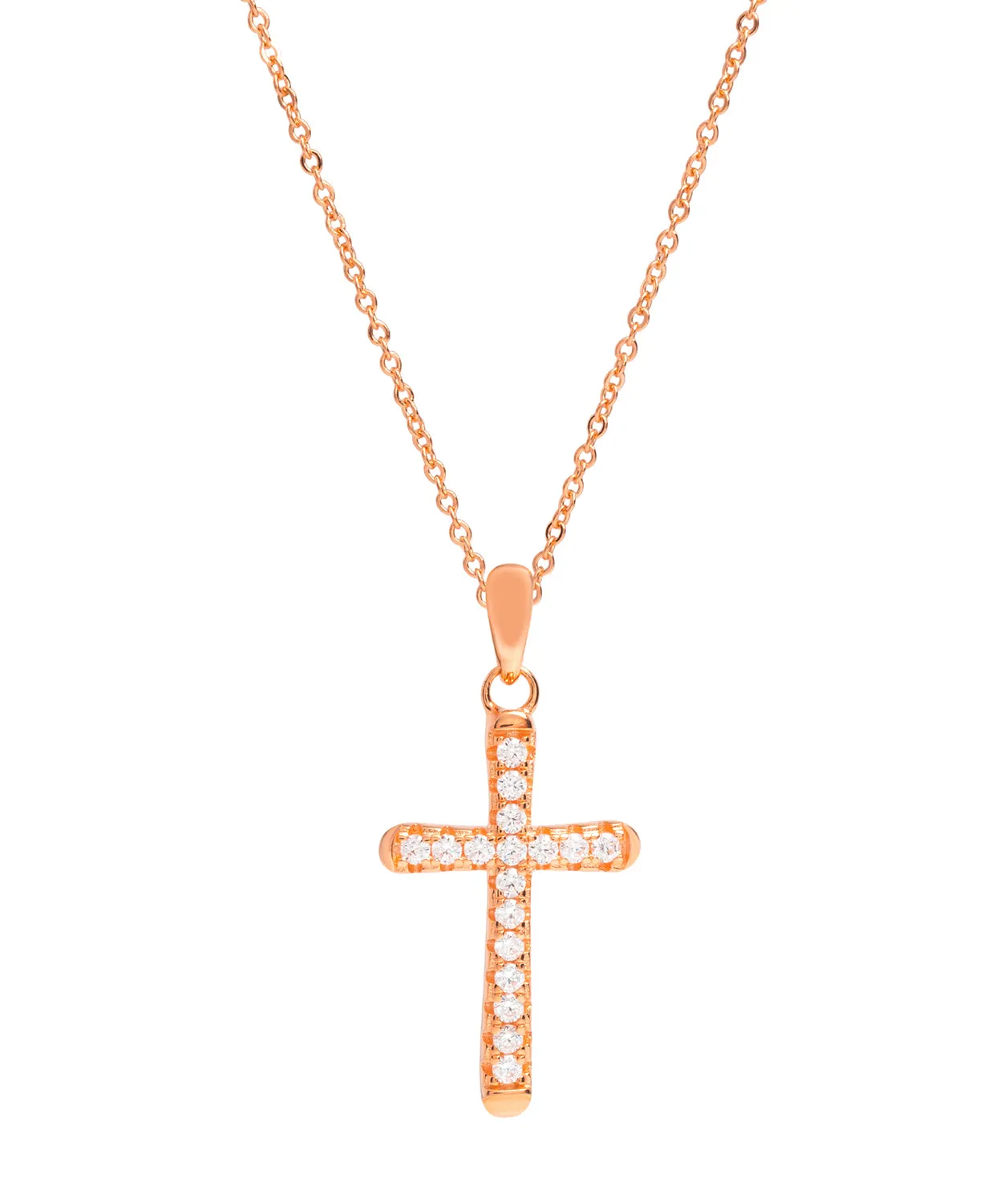 Gift Packaged 'Cordoba' 18ct Rose Gold Plated 925 Silver & Cubic Zirconia Cross Pendant Necklace