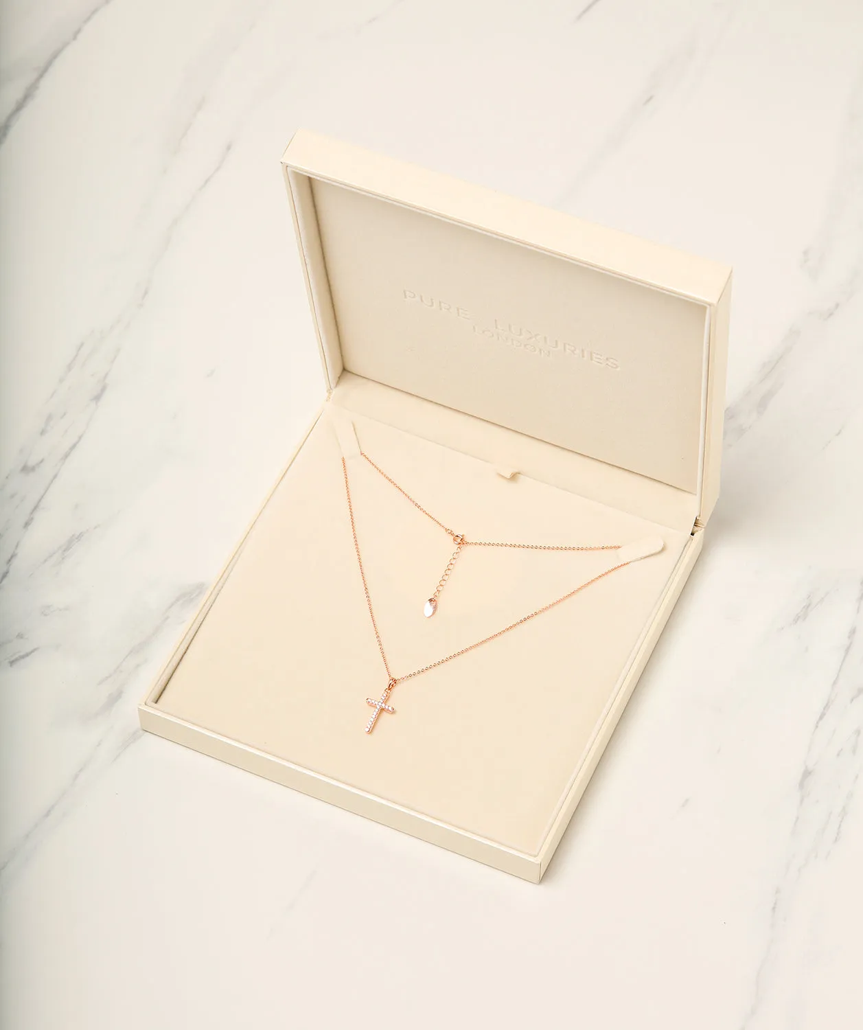 Gift Packaged 'Cordoba' 18ct Rose Gold Plated 925 Silver & Cubic Zirconia Cross Pendant Necklace