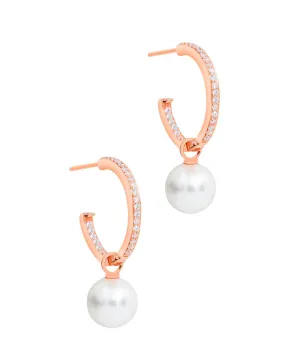 Gift Packaged 'Noemie' 18 Rose Gold Plated 925 Silver & Freshwater Pearl Hoop Earrings