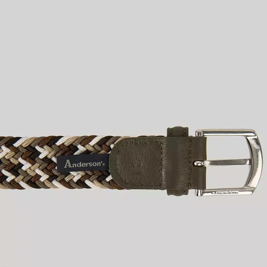 Green & Brown Multicolour Belt Woven Elastic Belt - Anderson's