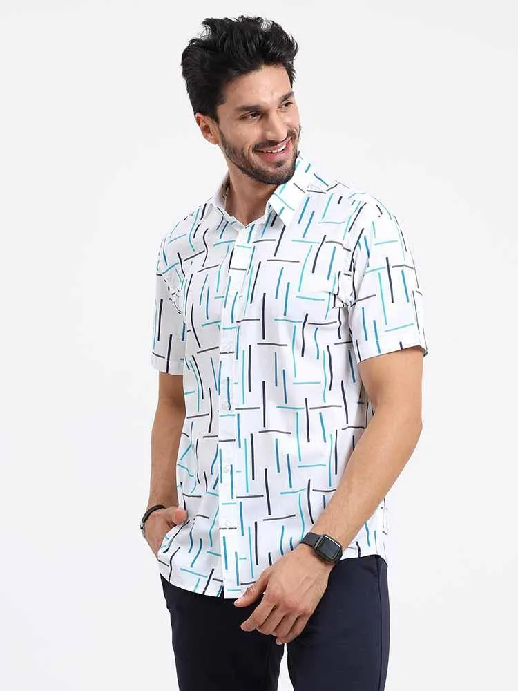 Green Geometric Printed Half Sleeve Shirt