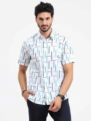 Green Geometric Printed Half Sleeve Shirt