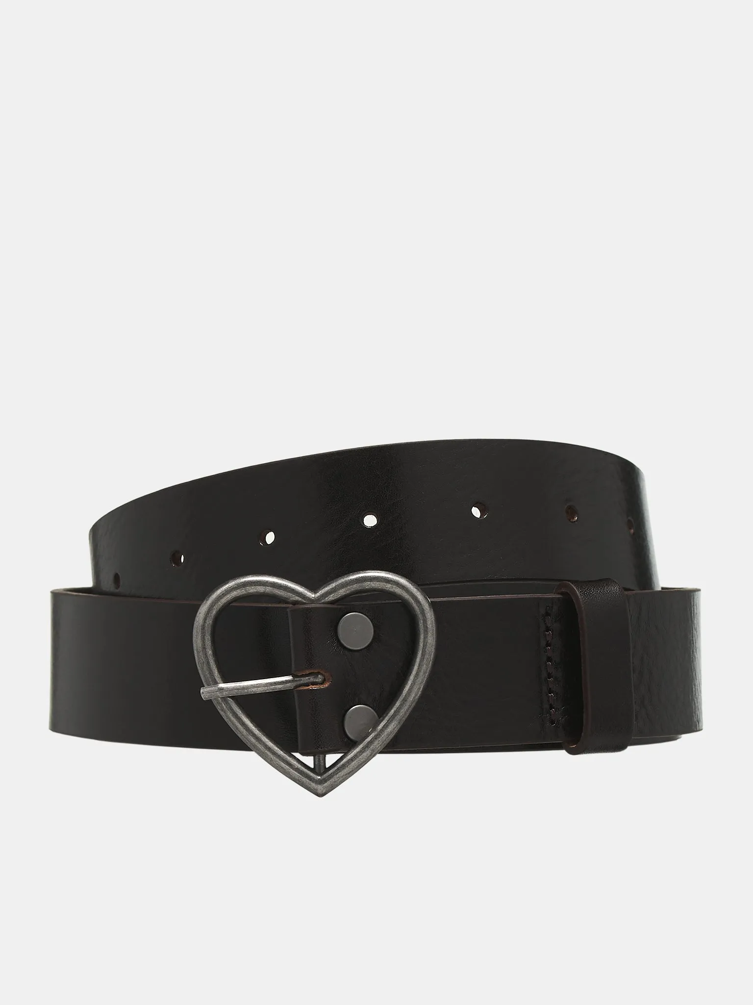 Heart Charm Leather Belt (1142A-BROWN)